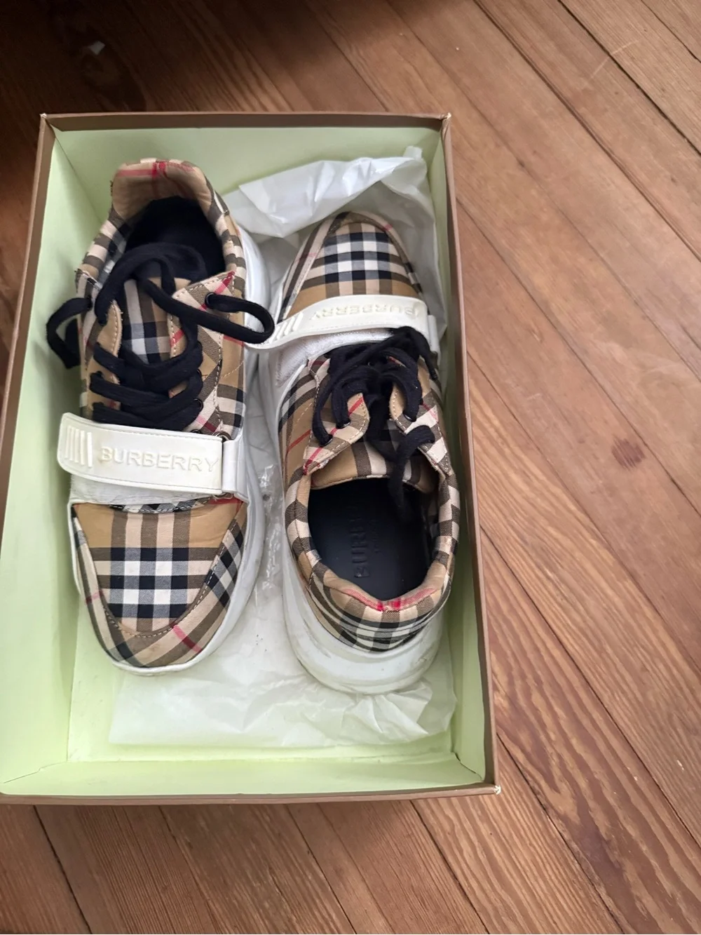 Burberry Kids Tan Black Nova Check Lace & Strap Sneakers